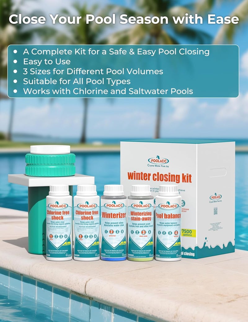 POOLACC All-in-One Winter Pool Closing Kit for Above Ground Pools and In-ground Pools, Handles Up to 7,500 Gallons, Swimming Pool Winterizing Kit with Multiple Accessories - Image 2